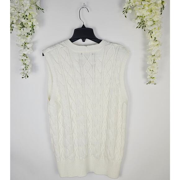 New Forever 21 Wool Blend Cable Knit Sweater Vest Cream Off White Large Preppy - Picture 3 of 12